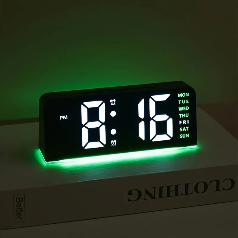Innovative LED Digital Alarm Clock with Atmosphere Light & Date Display - USB Powered, Adjustable Brightness, Flat Crown Shape