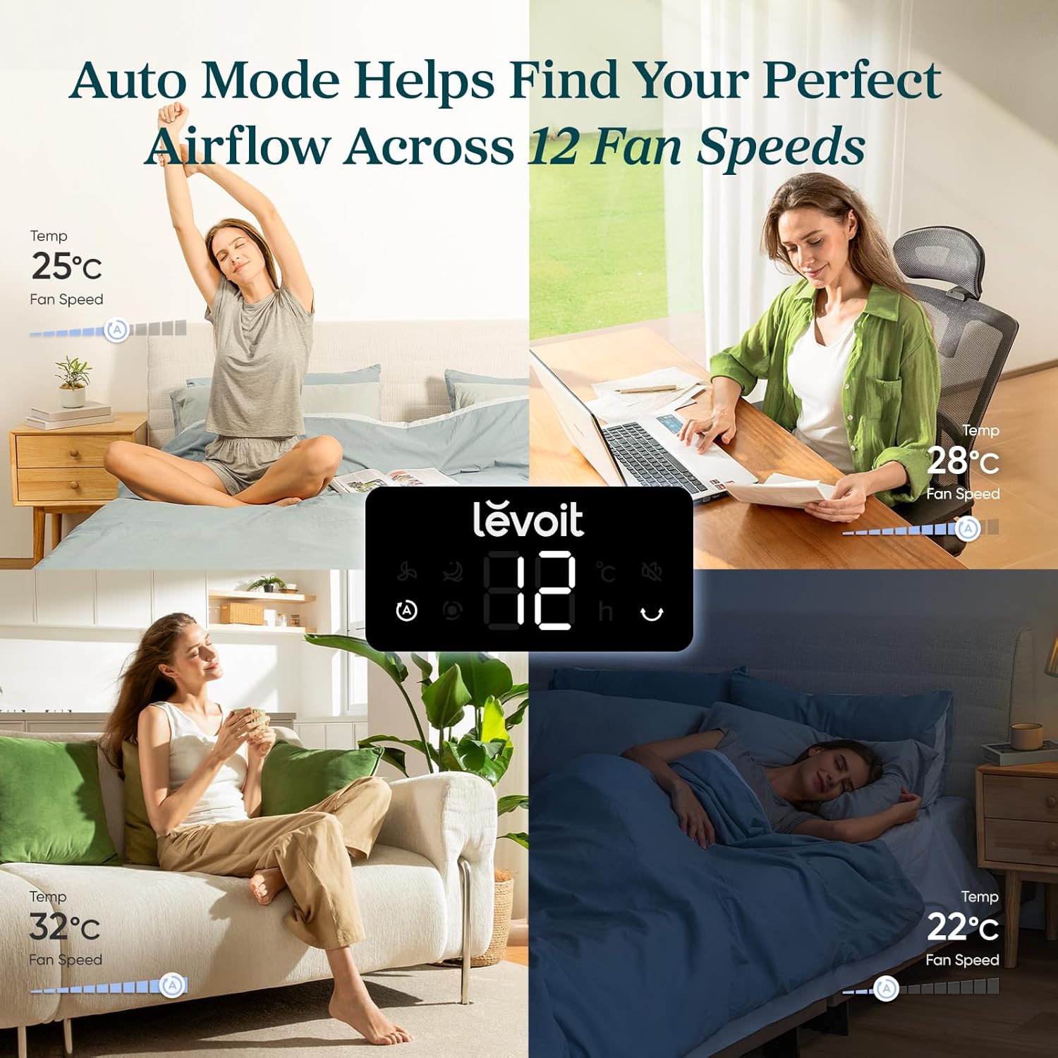 Silent Tower Fan, 5.5W-26W Energy Saving Fan for Bedroom & Home