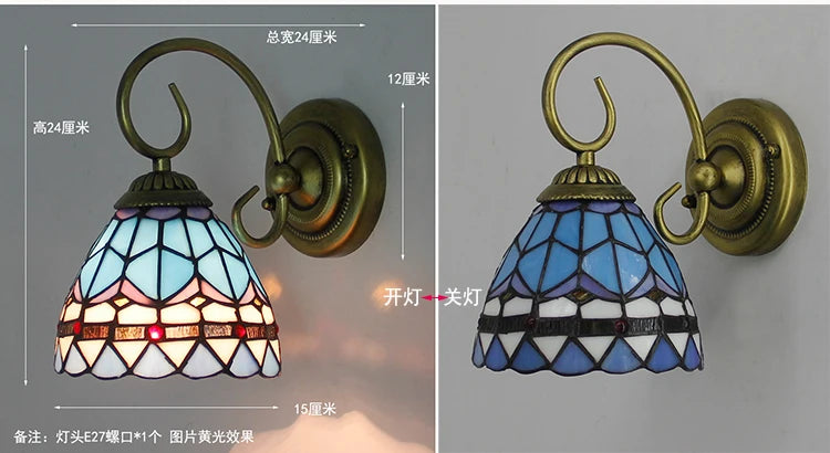 Aesthetic Wall Lamp Led Light Tiffany style Mediterranean Mounted Sconce flower seablue fixture Bedside Decoration