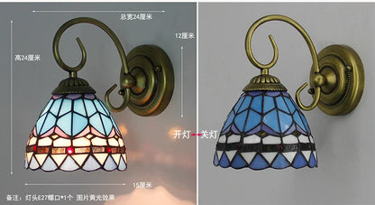 Aesthetic Wall Lamp Led Light Tiffany style Mediterranean Mounted Sconce flower seablue fixture Bedside Decoration