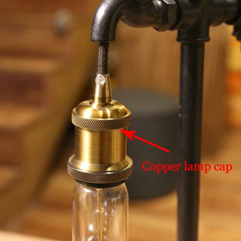 Loft Retro Industrial Wind Table Lamp Creative Led  Desk lamp Bar Cafe Study Bedroom Water Pipe Decorative Lamp