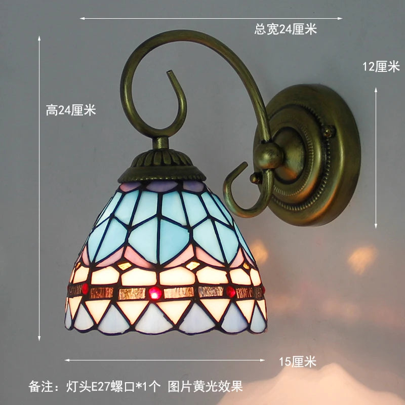 Aesthetic Wall Lamp Led Light Tiffany style Mediterranean Mounted Sconce flower seablue fixture Bedside Decoration