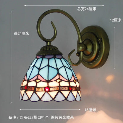 Aesthetic Wall Lamp Led Light Tiffany style Mediterranean Mounted Sconce flower seablue fixture Bedside Decoration