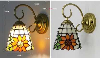 Aesthetic Wall Lamp Led Light Tiffany style Mediterranean Mounted Sconce flower seablue fixture Bedside Decoration