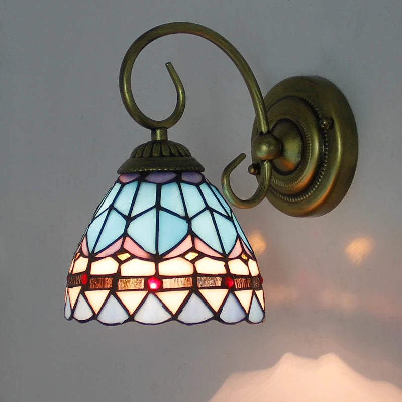 Aesthetic Wall Lamp Led Light Tiffany style Mediterranean Mounted Sconce flower seablue fixture Bedside Decoration