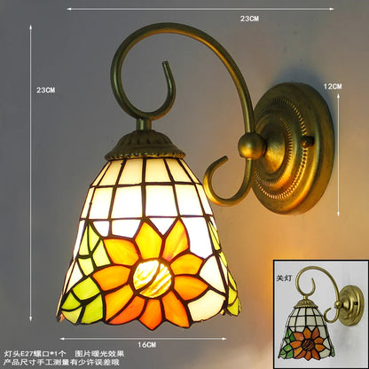 Aesthetic Wall Lamp Led Light Tiffany style Mediterranean Mounted Sconce flower seablue fixture Bedside Decoration