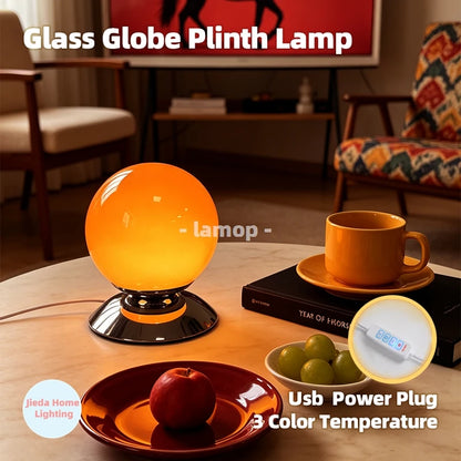 Globe Plinth Glass Table Lamp Italian Geometric Retro Bedside Lamp 3 Color Temperature Coffee Table Homestay Decor Table Lamp