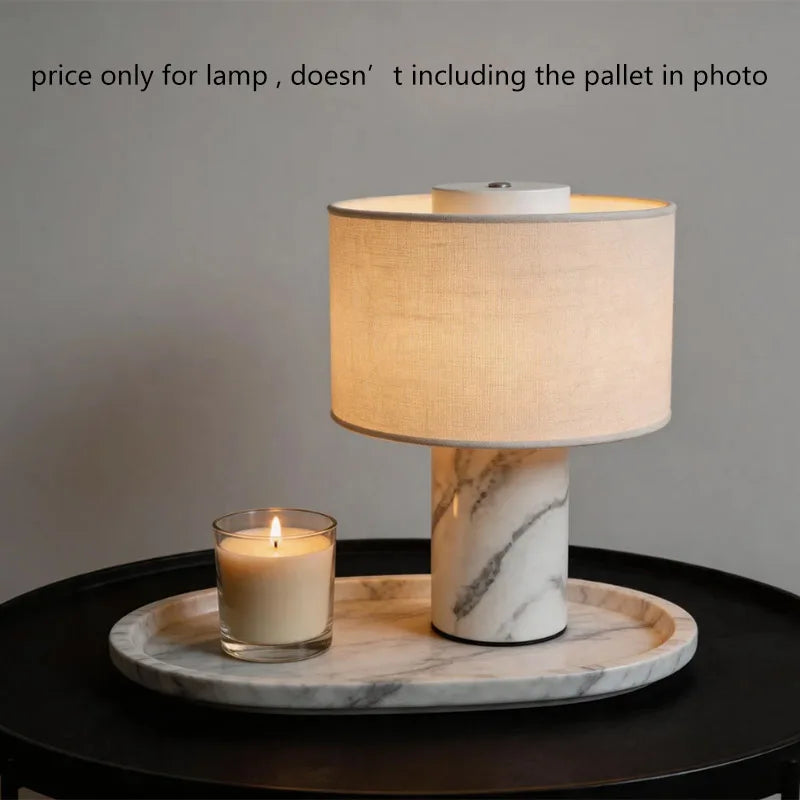 Luxury Marble Table Lamp with Fabric Shade | Modern Decorative Bedside Light for Living Room & Bedroom