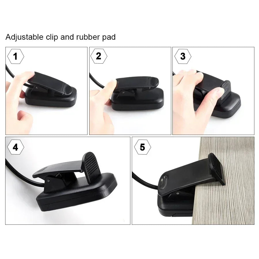 Mini LED Book Lamp Adjustable Clip-On Table Lamp Battery Powered Eye Protection Learning Lamp Portable Study Reading Night Light