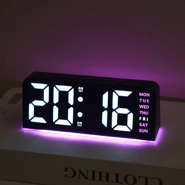 Innovative LED Digital Alarm Clock with Atmosphere Light & Date Display - USB Powered, Adjustable Brightness, Flat Crown Shape