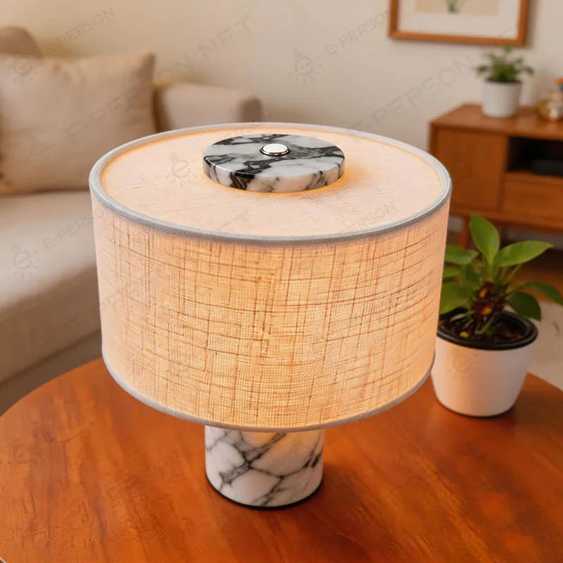 Luxury Marble Table Lamp with Fabric Shade | Modern Decorative Bedside Light for Living Room & Bedroom