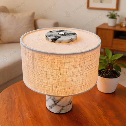 Luxury Marble Table Lamp with Fabric Shade | Modern Decorative Bedside Light for Living Room & Bedroom