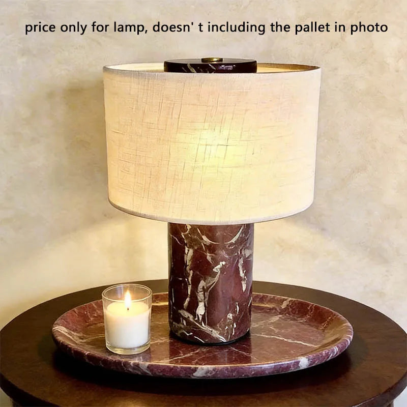 Luxury Marble Table Lamp with Fabric Shade | Modern Decorative Bedside Light for Living Room & Bedroom