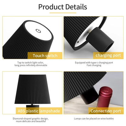 LED Wine Bottle Lamp Head Table Lamp Removable and Removable Portable Charging Decoration for Living Room Bedroom Bar Lighting