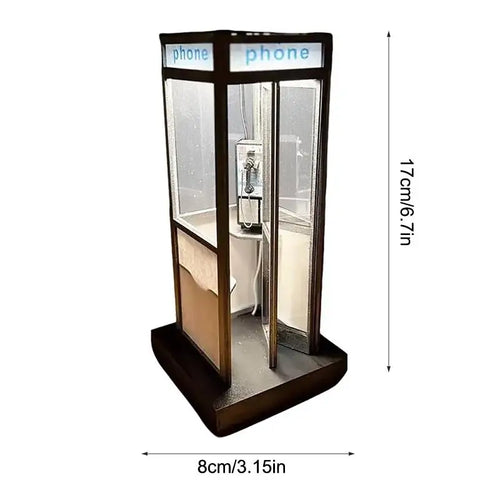 Classic Telephone Booth Table Lamp With Warm LED Light, Phone Box Decorative Night Light Retro Vintage Tall Phonebooth Lamp,
