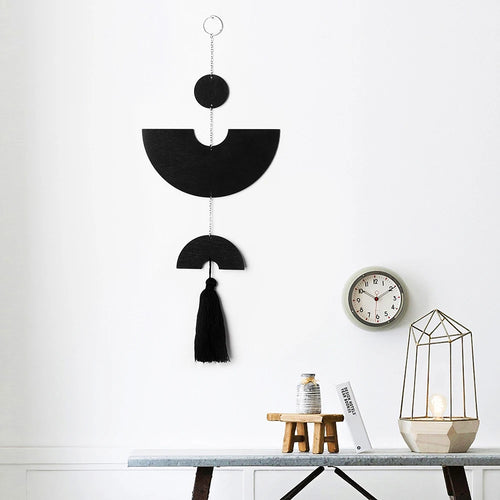 Boho Room Decor Black Wall Art Wood Dream Catcher Geometric Farmhouse Tassel Macrame Wall Hanging Bedroom Rustic Decor for Home