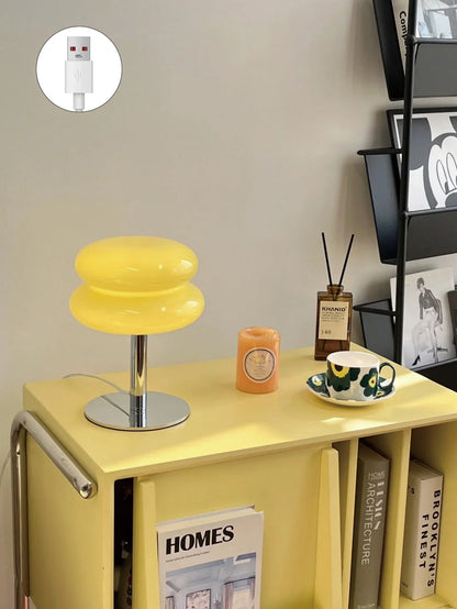 LED Table Lamp Macaron Glass Lustre Trichromatic Dimming Living Room Bedroom Study Atmosphere Lamps Eye Protection Night Light