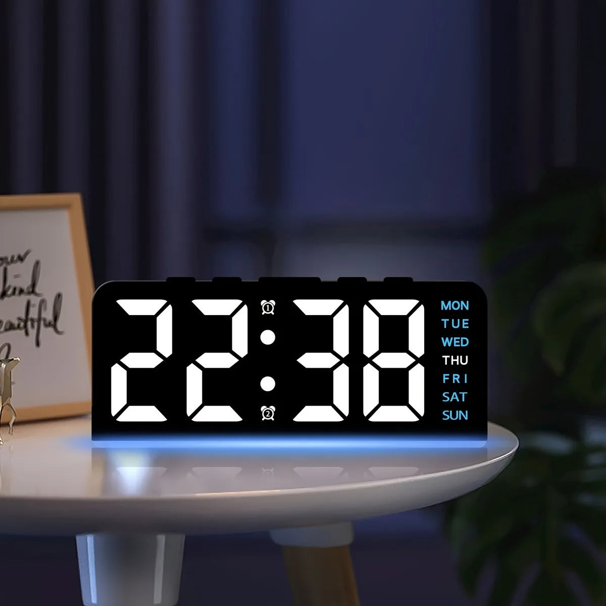 Innovative LED Digital Alarm Clock with Atmosphere Light & Date Display - USB Powered, Adjustable Brightness, Flat Crown Shape