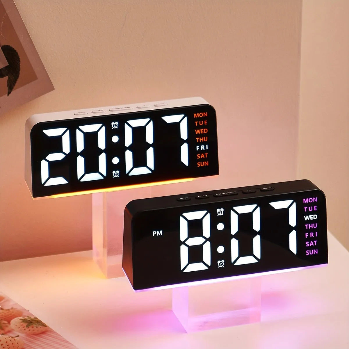 Innovative LED Digital Alarm Clock with Atmosphere Light & Date Display - USB Powered, Adjustable Brightness, Flat Crown Shape