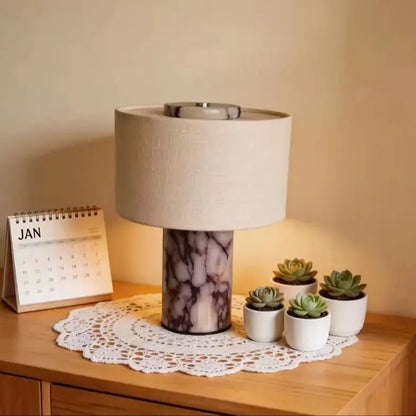 Luxury Marble Table Lamp with Fabric Shade | Modern Decorative Bedside Light for Living Room & Bedroom
