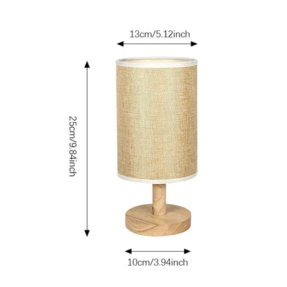 Japandi Table Lamp with Linen Shade Wooden Accent Lamp Cozy Warm LED Bedside Light for Reading Nook Bedroom Living Room Home Dec