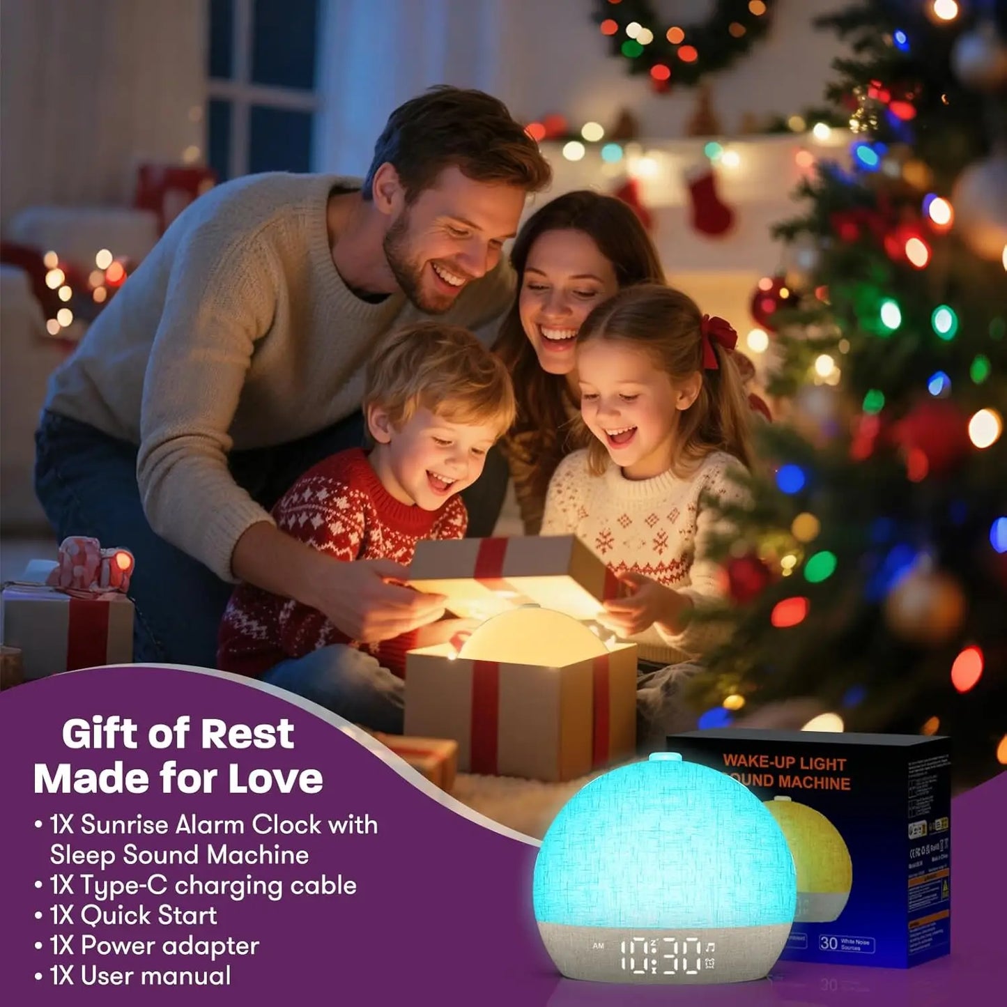Wake‑Up Light Alarm Clock Sunrise Simulation RGB Night Lamp White Noise Sound Machine Dimmable Digital Clock Snooze Sleep Timer