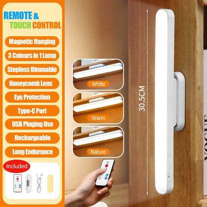 LED Table Lamp Magnetic Hanging USB Rechargeable Desk Lamp 3 Color Reading Light Dimmable Cabinet Closet Wardrobe Night Light