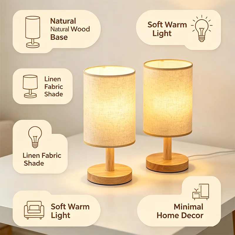 LED Table Lamps Simple Chinese Style Decoration Lamp Dimmable USB Plug Night Light Fabric Lampshade Bedroom Bedside Lighting