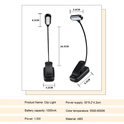 Mini LED Book Lamp Adjustable Clip-On Table Lamp Battery Powered Eye Protection Learning Lamp Portable Study Reading Night Light