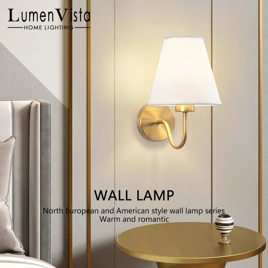LED Fabric Retro Wall Lamp Indoor Lighting Modern E27 Fabric Wall Lamp Family Bedroom Bedside Hotel Lamp