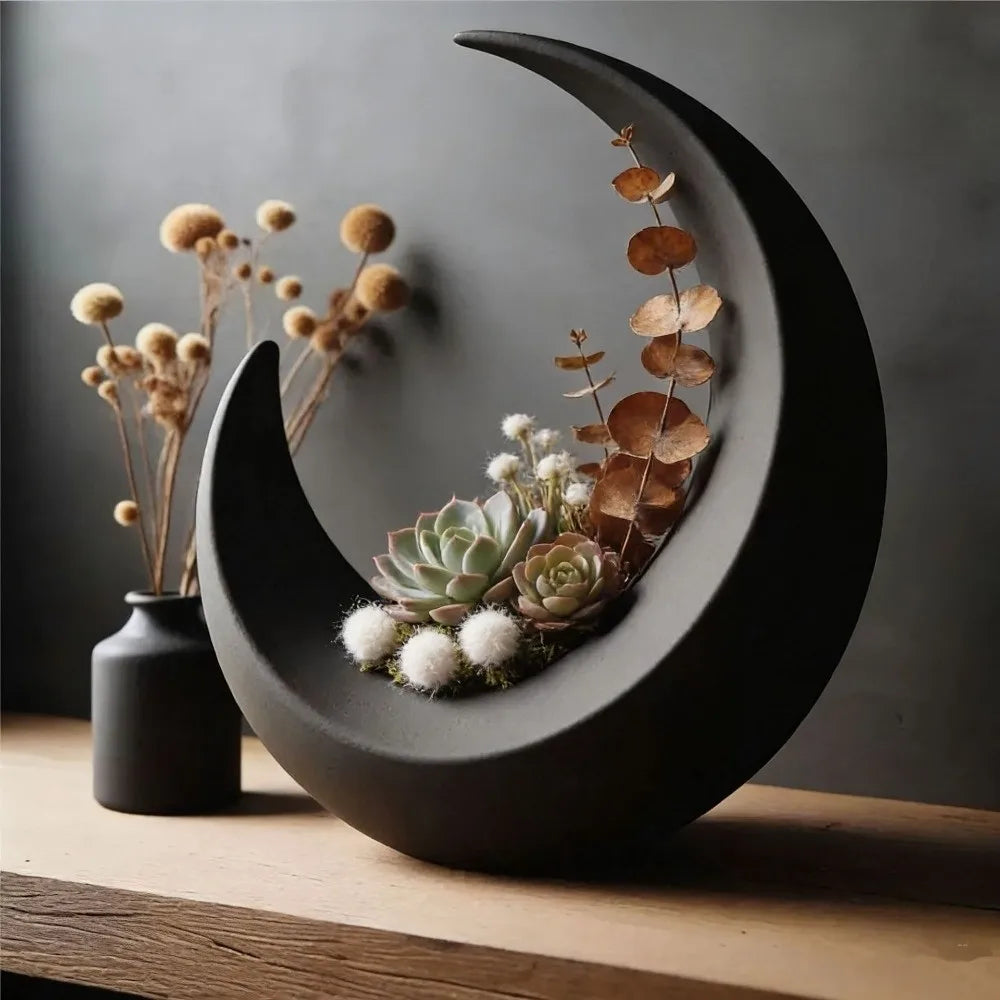 Creative Modern Moon-Shaped Flower Pots Minimalist Decorative Flower Holder Plastic Decorative Flower Vase Living Room
