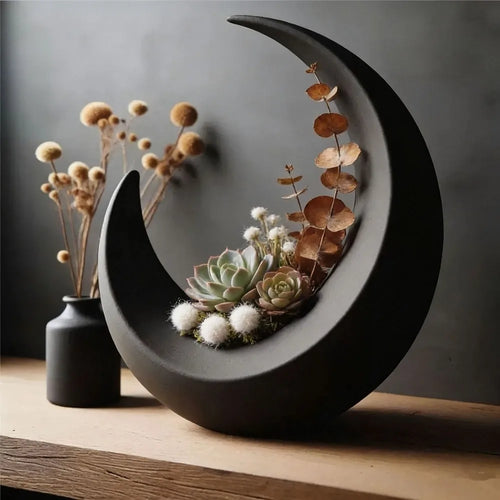 Creative Modern Moon-Shaped Flower Pots Minimalist Decorative Flower Holder Plastic Decorative Flower Vase Living Room