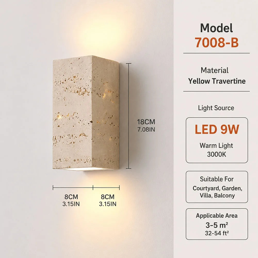 Natural Travertine Wall Lamp LED Semi Circle Wall Sconce Wabi-Sabi Art Wall Lighting For Living Room Dining Room Bedroom Decor