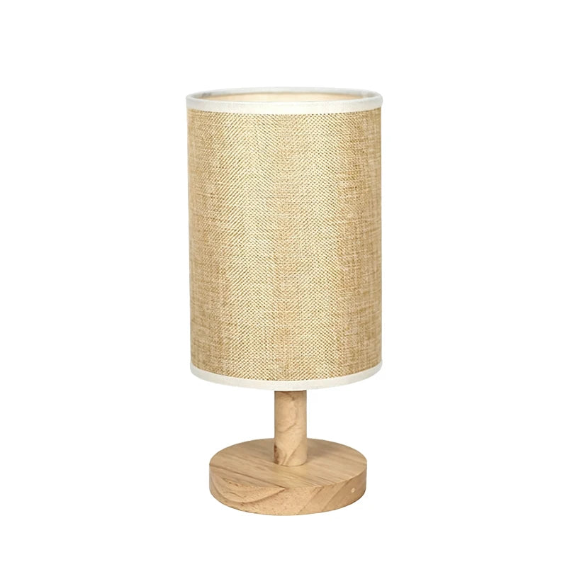 Japandi Table Lamp with Linen Shade Wooden Accent Lamp Cozy Warm LED Bedside Light for Reading Nook Bedroom Living Room Home Dec