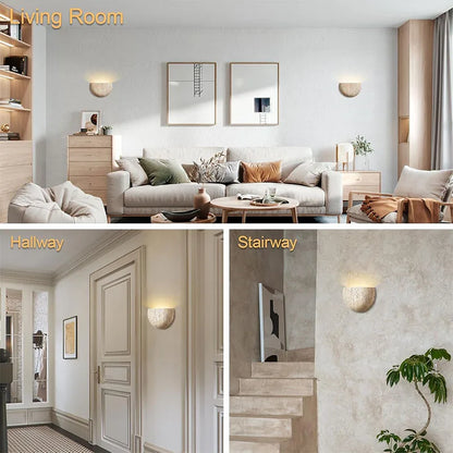 Natural Travertine Wall Lamp LED Semi Circle Wall Sconce Wabi-Sabi Art Wall Lighting For Living Room Dining Room Bedroom Decor