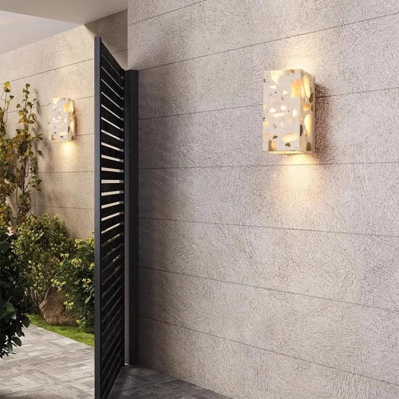 Modern Terrazzo Wall Lamp Wabi Sabi Marble Stone Texture LED Sconce Creative Lighting Fixture for Living Room Bedroom Cafe Decor