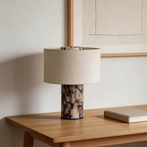 Luxury Marble Table Lamp with Fabric Shade | Modern Decorative Bedside Light for Living Room & Bedroom