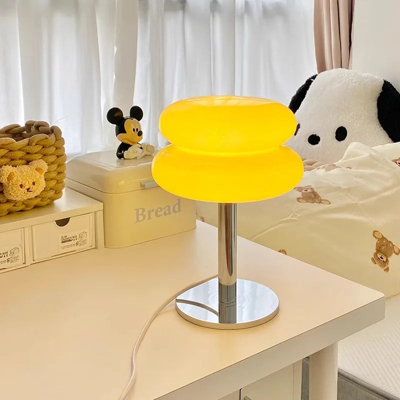 LED Table Lamp Macaron Glass Lustre Trichromatic Dimming Living Room Bedroom Study Atmosphere Lamps Eye Protection Night Light