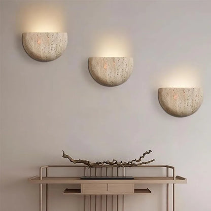 Natural Travertine Wall Lamp LED Semi Circle Wall Sconce Wabi-Sabi Art Wall Lighting For Living Room Dining Room Bedroom Decor