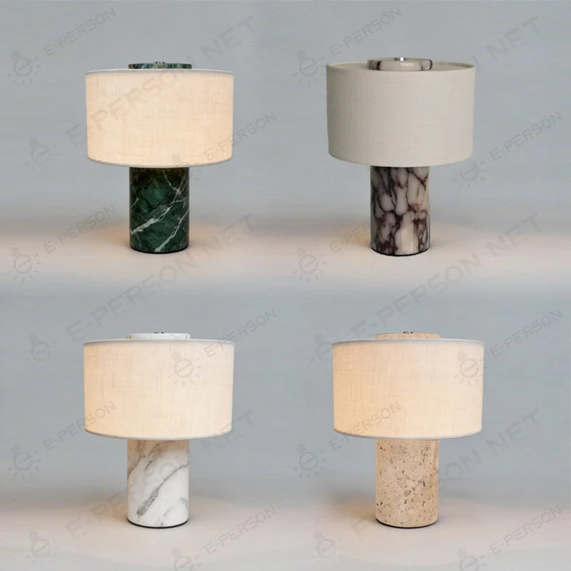 Luxury Marble Table Lamp with Fabric Shade | Modern Decorative Bedside Light for Living Room & Bedroom