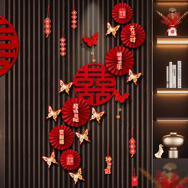 Chinese Wedding Decoration Supplies Set Woman Man Romantic Entry Into the Living Room Wall Wedding Room Decoration Characters