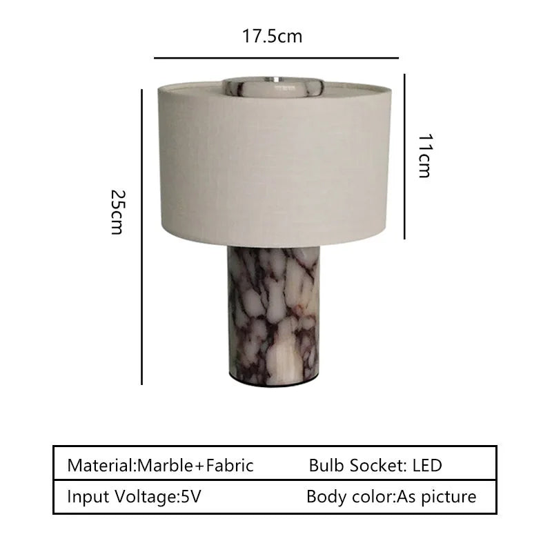 Luxury Marble Table Lamp with Fabric Shade | Modern Decorative Bedside Light for Living Room & Bedroom