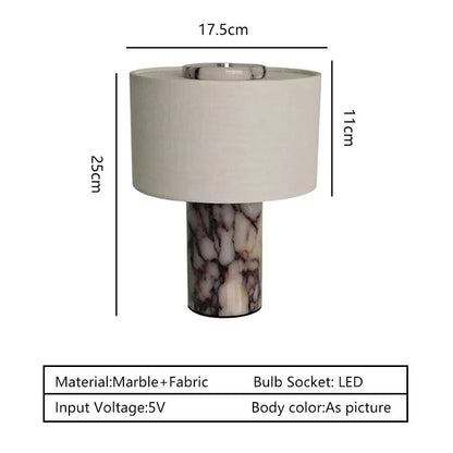 Luxury Marble Table Lamp with Fabric Shade | Modern Decorative Bedside Light for Living Room & Bedroom
