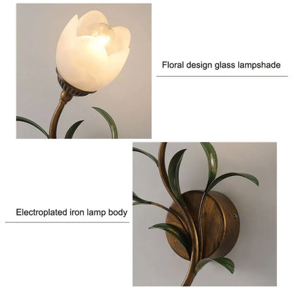 French Wall Lamp Living Room Modern Minimalist Romantic Flower Pastoral Room Flower Bedroom Bedside Wall Light Retro Lamp