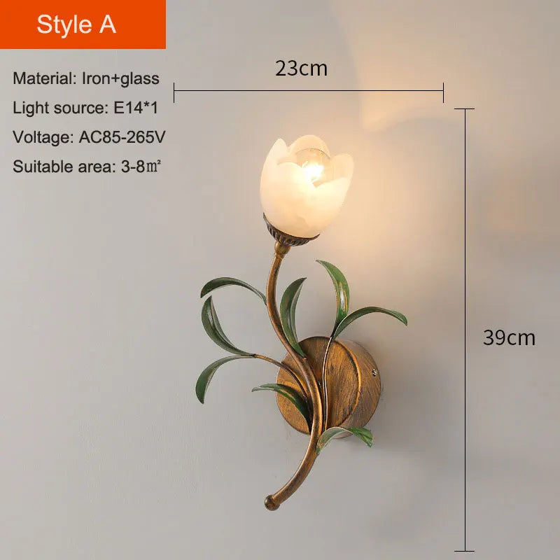 French Wall Lamp Living Room Modern Minimalist Romantic Flower Pastoral Room Flower Bedroom Bedside Wall Light Retro Lamp