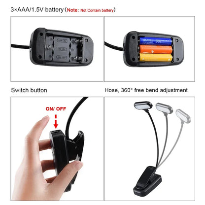 Mini LED Book Lamp Adjustable Clip-On Table Lamp Battery Powered Eye Protection Learning Lamp Portable Study Reading Night Light