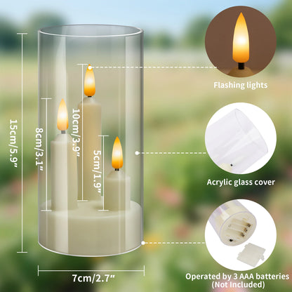 3 In1 Flameless LED Taper Candles Battery