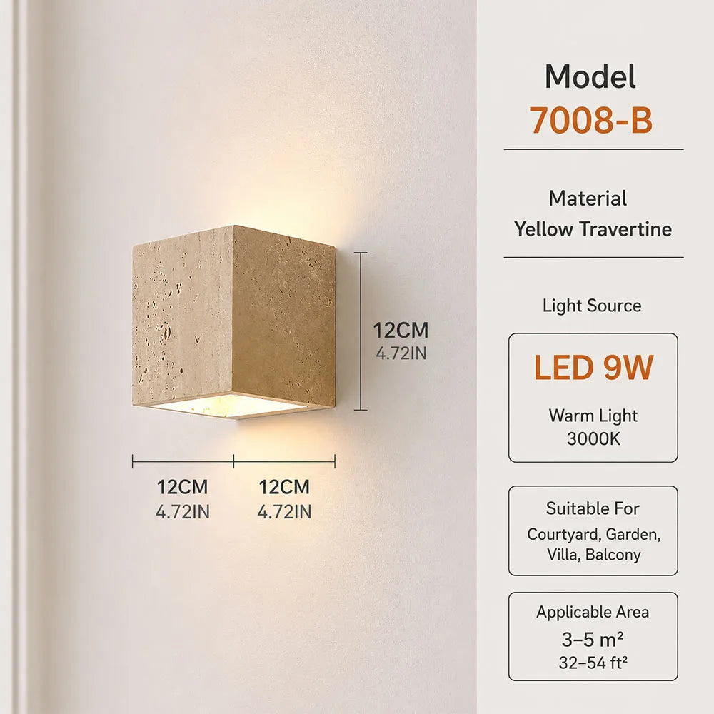 Natural Travertine Wall Lamp LED Semi Circle Wall Sconce Wabi-Sabi Art Wall Lighting For Living Room Dining Room Bedroom Decor