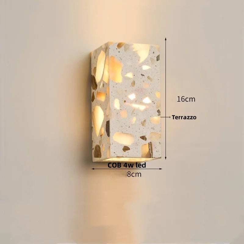 Modern Terrazzo Wall Lamp Wabi Sabi Marble Stone Texture LED Sconce Creative Lighting Fixture for Living Room Bedroom Cafe Decor