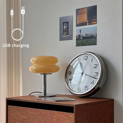 Glass bedside table lamp, bedroom living room retro decoration small LED lamp，Home decoration atmosphere dyeing table lamp